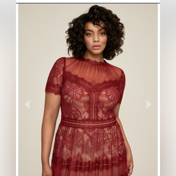 Tadashi Shoji Camilla Lace Maxi Gown Dress 20Q Rosewood Nude Plus Formal Holiday - Picture 12 of 16